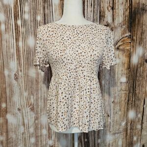 Floral Smocked Waist Short Sleeve Top